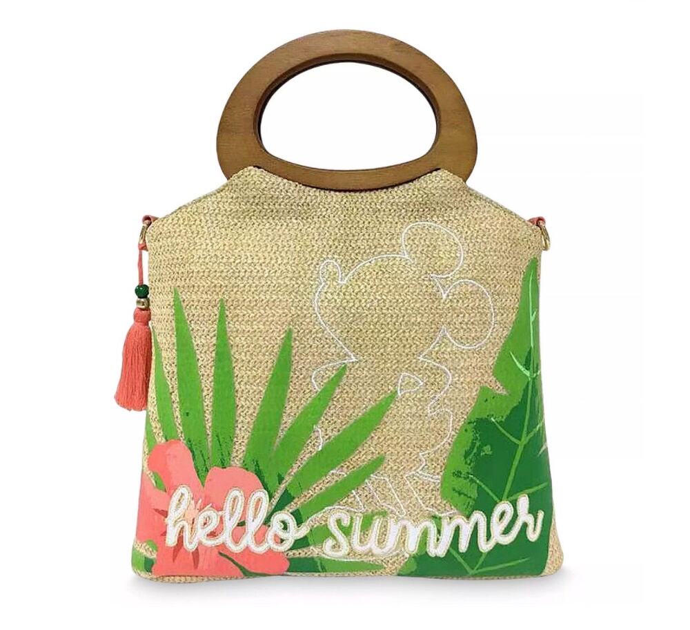 NWT Disney Parks Mickey Mouse Silhouette Tropical Hello Summer Raffia Handbag